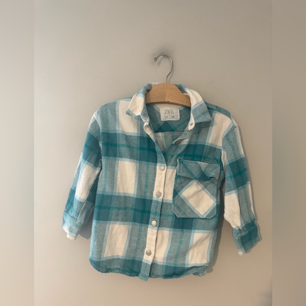 $15 ADD ON ZARA Girls Plaid Shacket Flannel Shirt top Layer Cotton On Light
